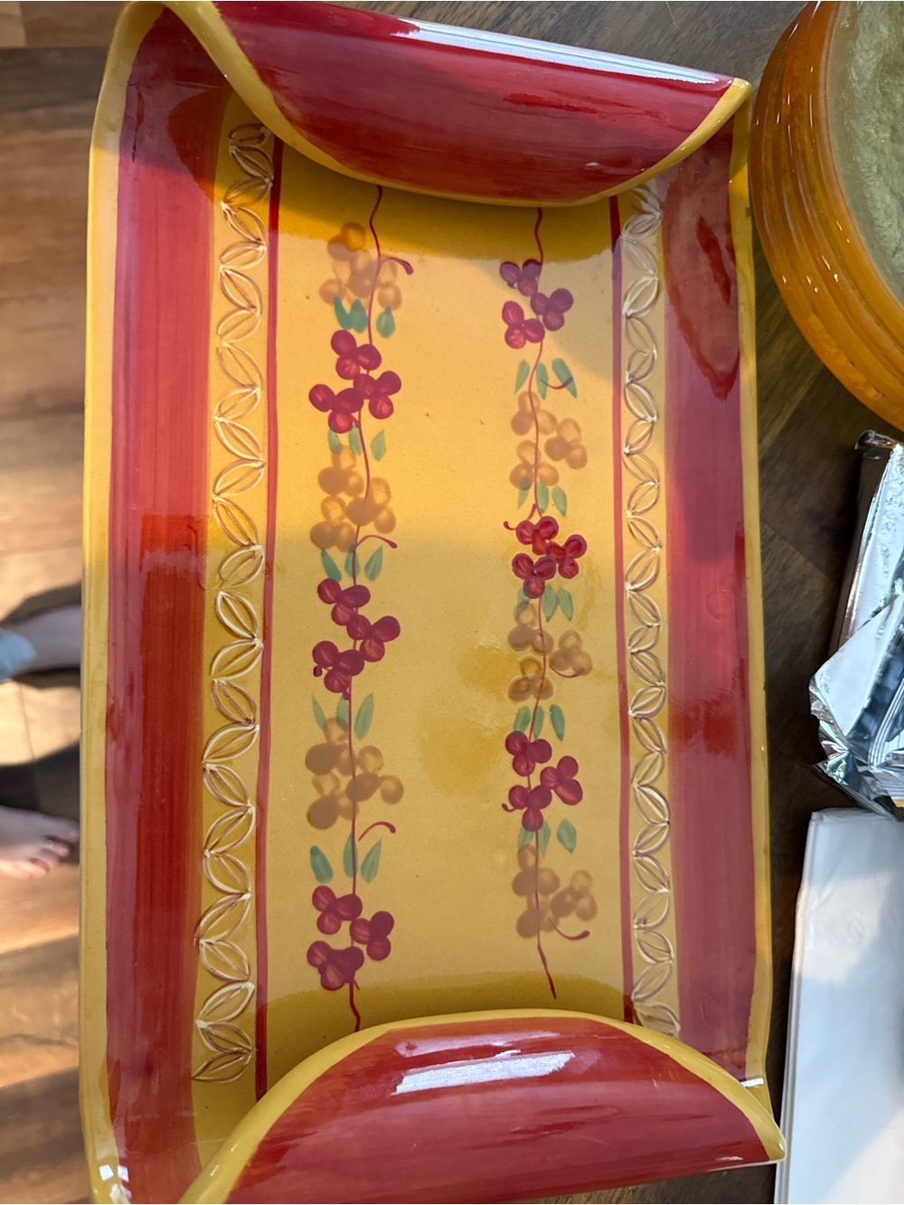 Athena Yellow and Red Floral Ceramic Serving Tray